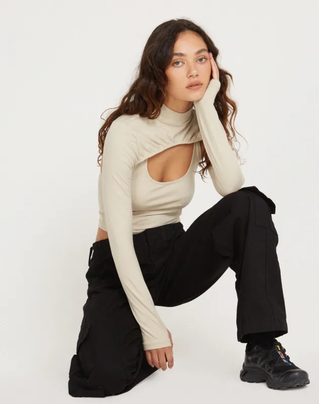 Raccet Long Sleeve Crop Top in Coconut Milk sold by Motel Rocks