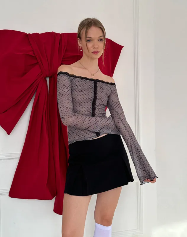 Neve Mesh Bardot Top in Queen of Heart Print sold by Motel Rocks