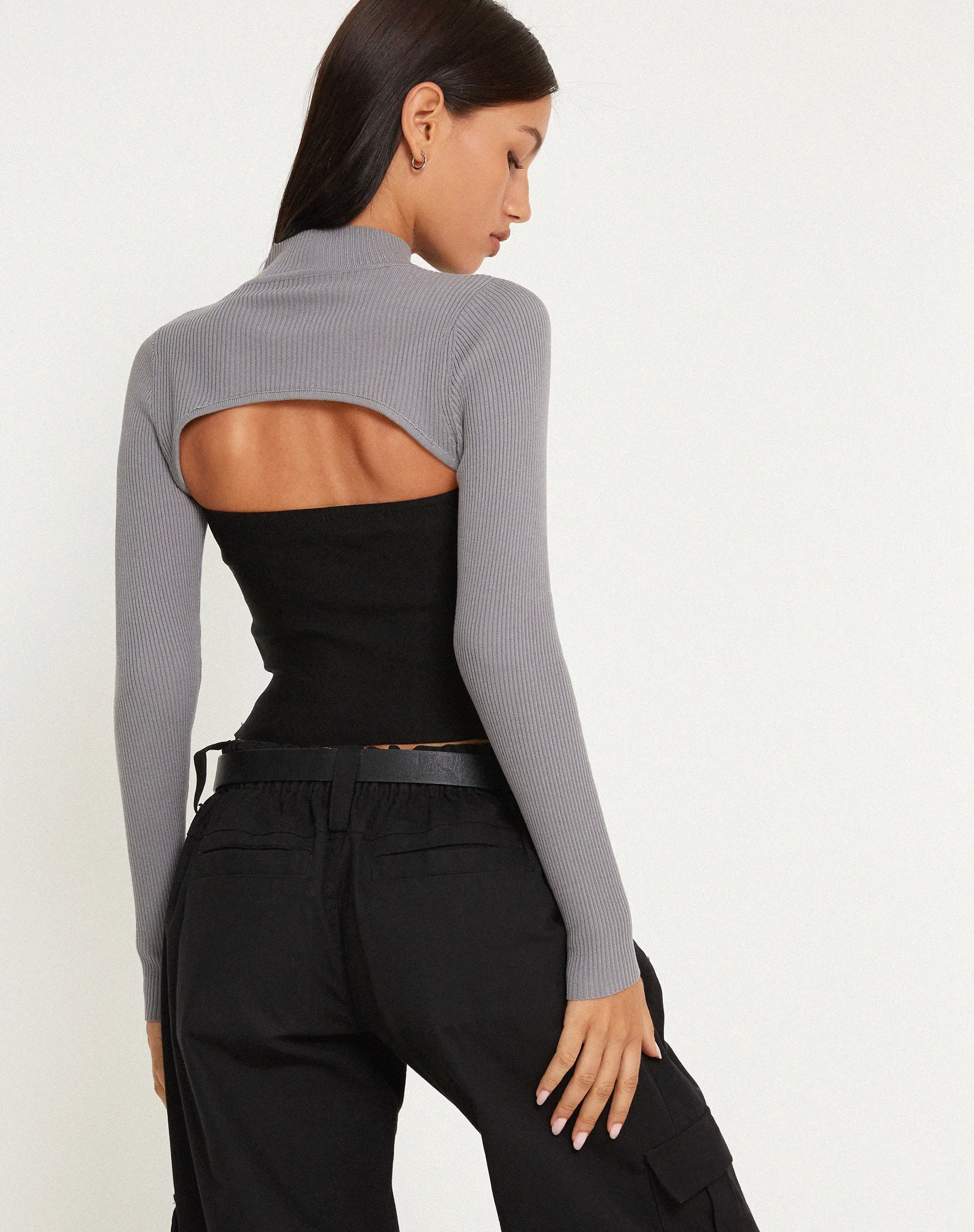 Renjana Long Sleeve Shrug Top in Flint Gray sold by Motel Rocks product image thumbnail 3