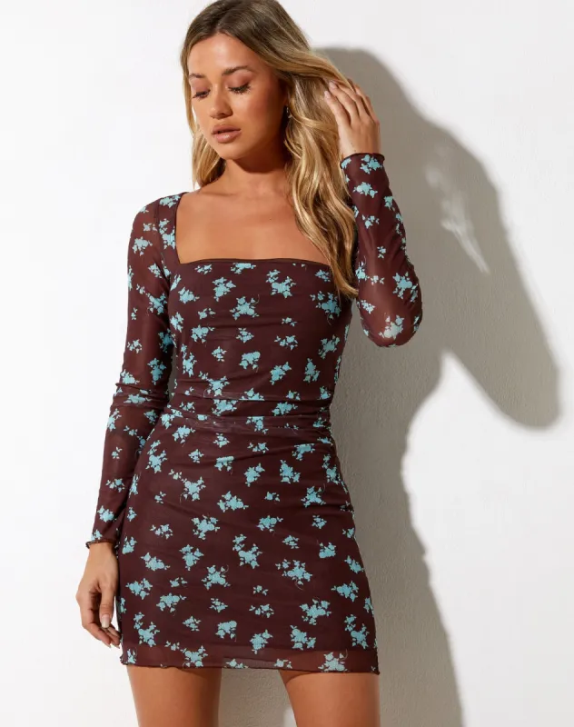 Wilem Mini Dress Femme Floral Blue and Brown sold by Motel Rocks