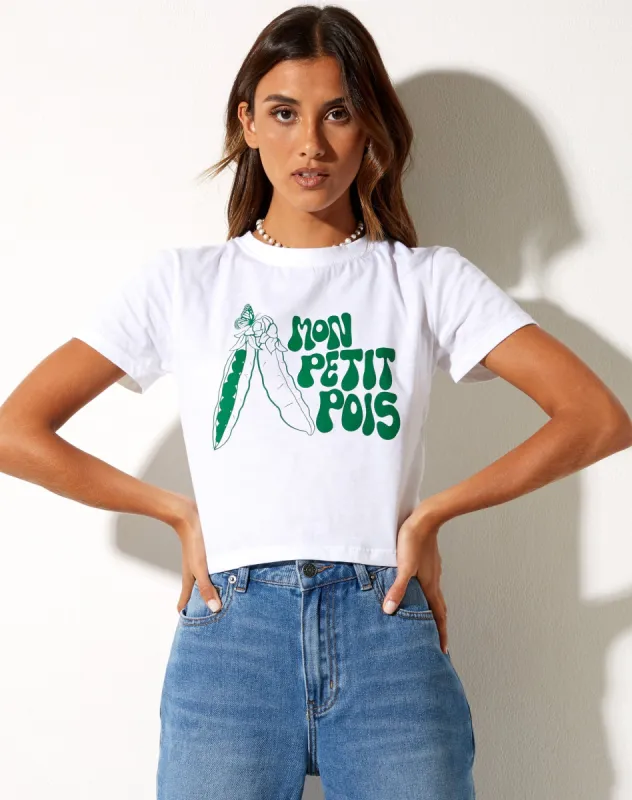 Shrunk Tee in White Mon Petit Pois sold by Motel Rocks