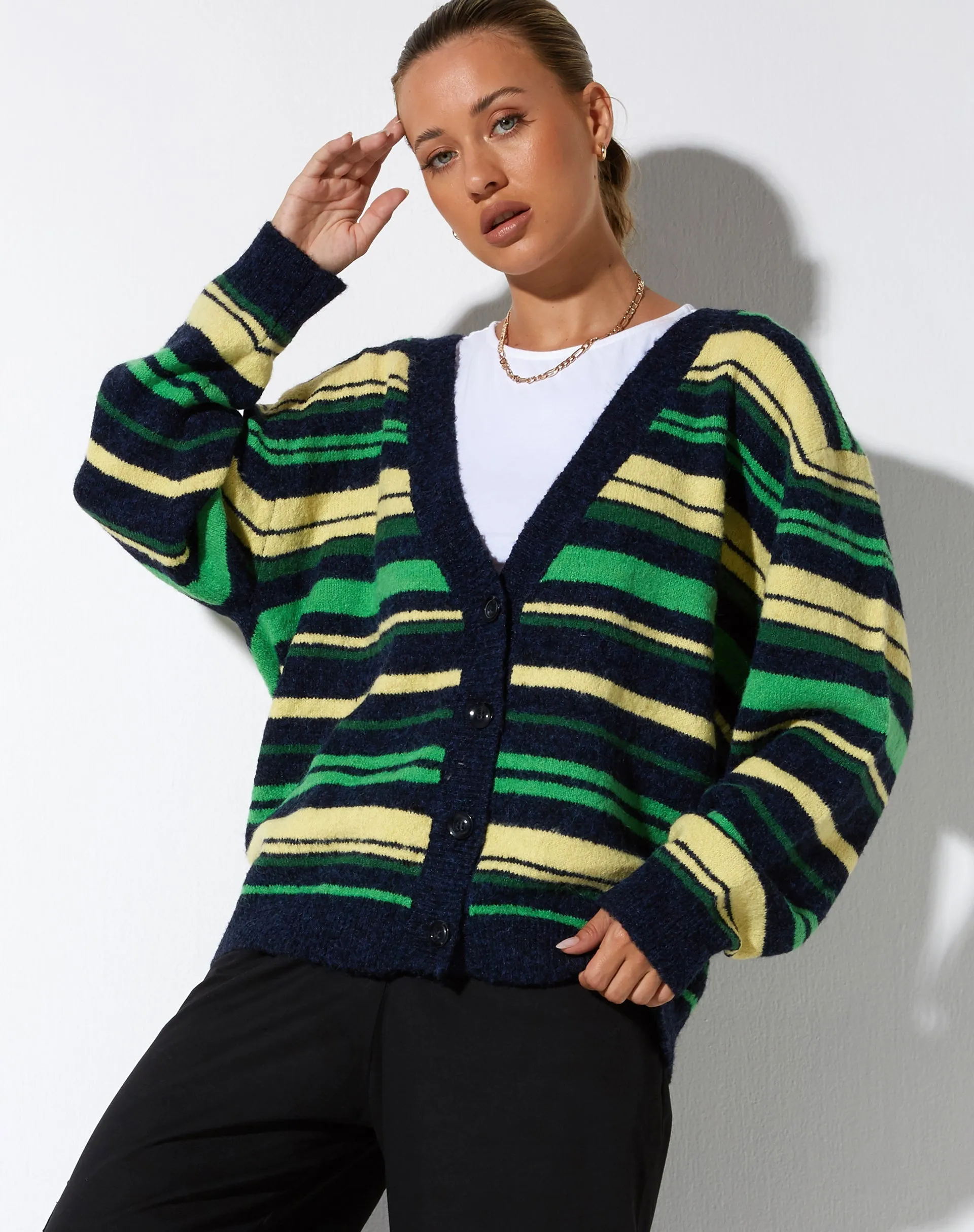 Uriela Cardi in Dark Green Stripe sold by Motel Rocks product image thumbnail 4