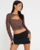 Rabia Long Sleeve Crop Top in Peppercorn sold by Motel Rocks