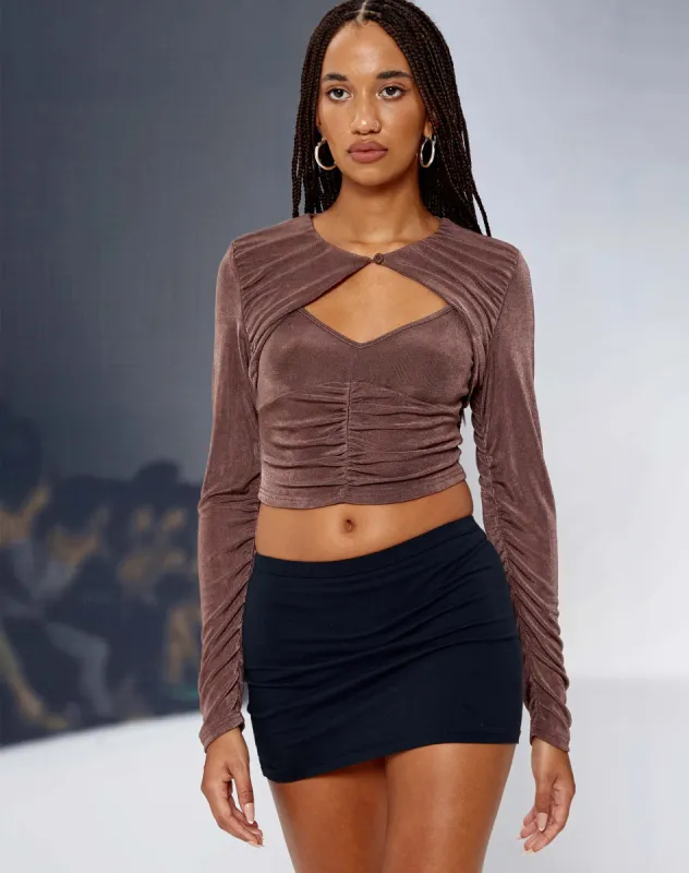 Rabia Long Sleeve Crop Top in Peppercorn sold by Motel Rocks