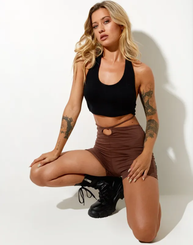 Ben Hot Pant in Lycra Deep Mahogany made by Motel Rocks