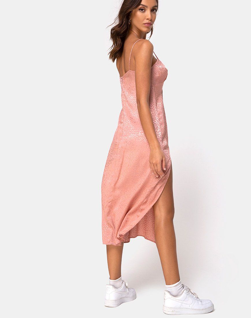 Cypress Midi Dress in Satin Cheetah Dusty Pink sold by Motel Rocks product image thumbnail 3