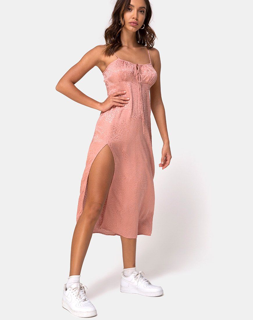 Cypress Midi Dress in Satin Cheetah Dusty Pink sold by Motel Rocks product image thumbnail 4