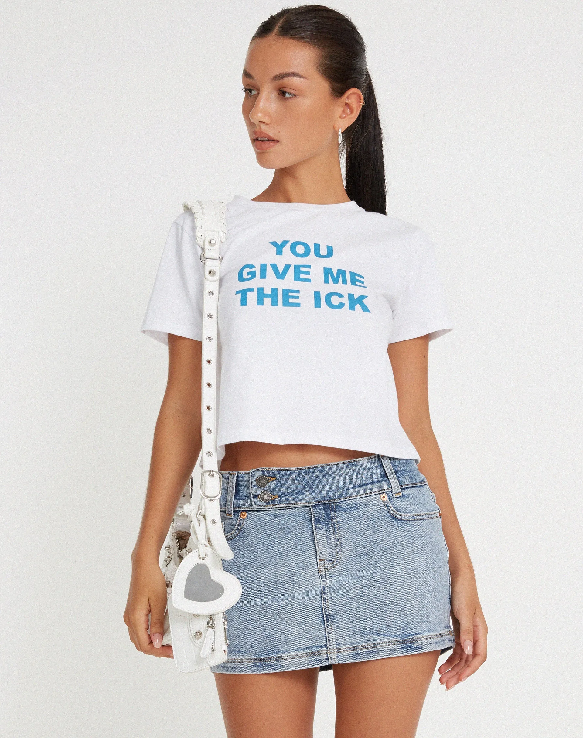 Shrunk Tee in White You Give Me The Ick sold by Motel Rocks