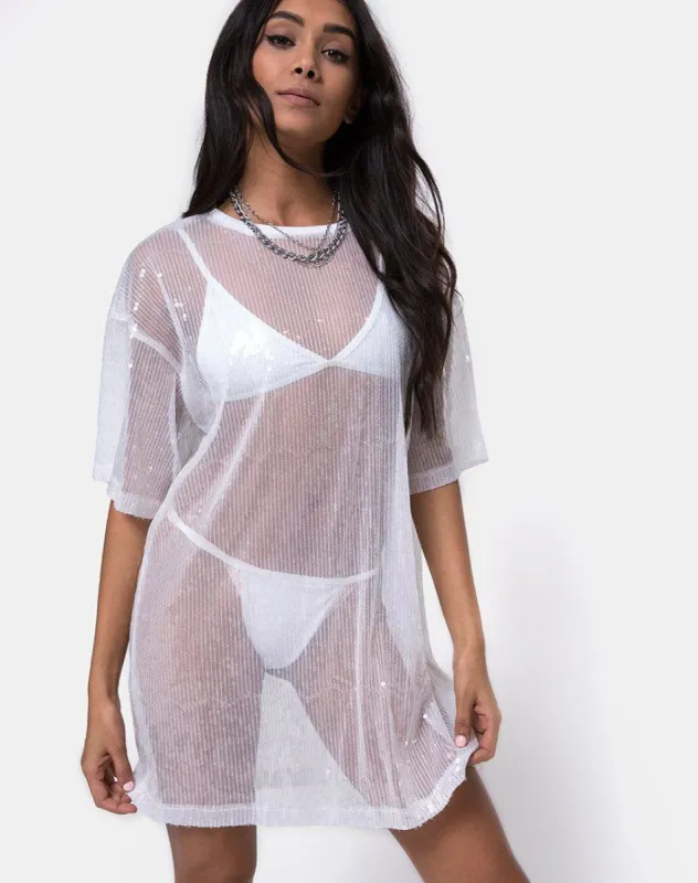 Sunny Kiss Tee in Sheer White Clear Sequin sold by Motel Rocks
