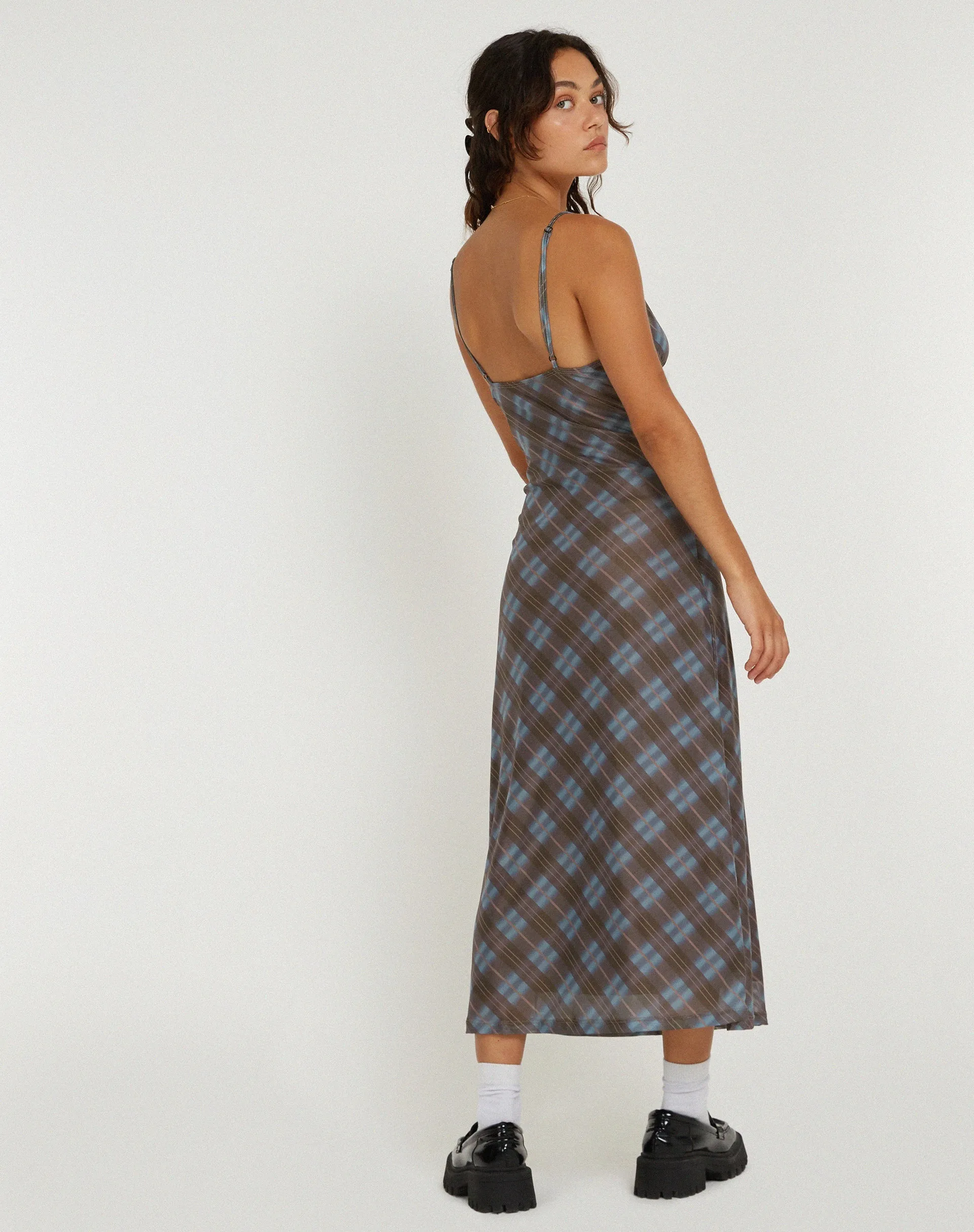 Kalana Midi Dress in Green Blurred Check Dark Olive sold by Motel Rocks product image thumbnail 4