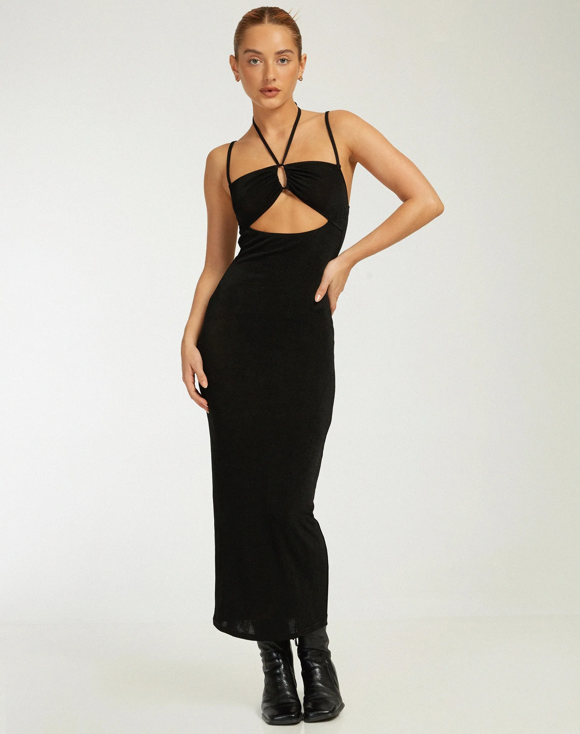 Nayara Cut Out Maxi Dress in Black sold by Motel Rocks
