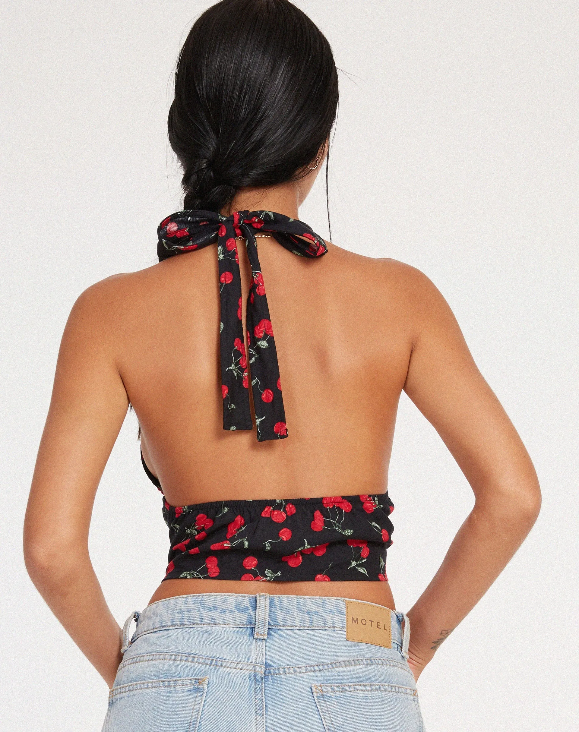 Nanda Crop Top in Cherries Black sold by Motel Rocks product image thumbnail 2