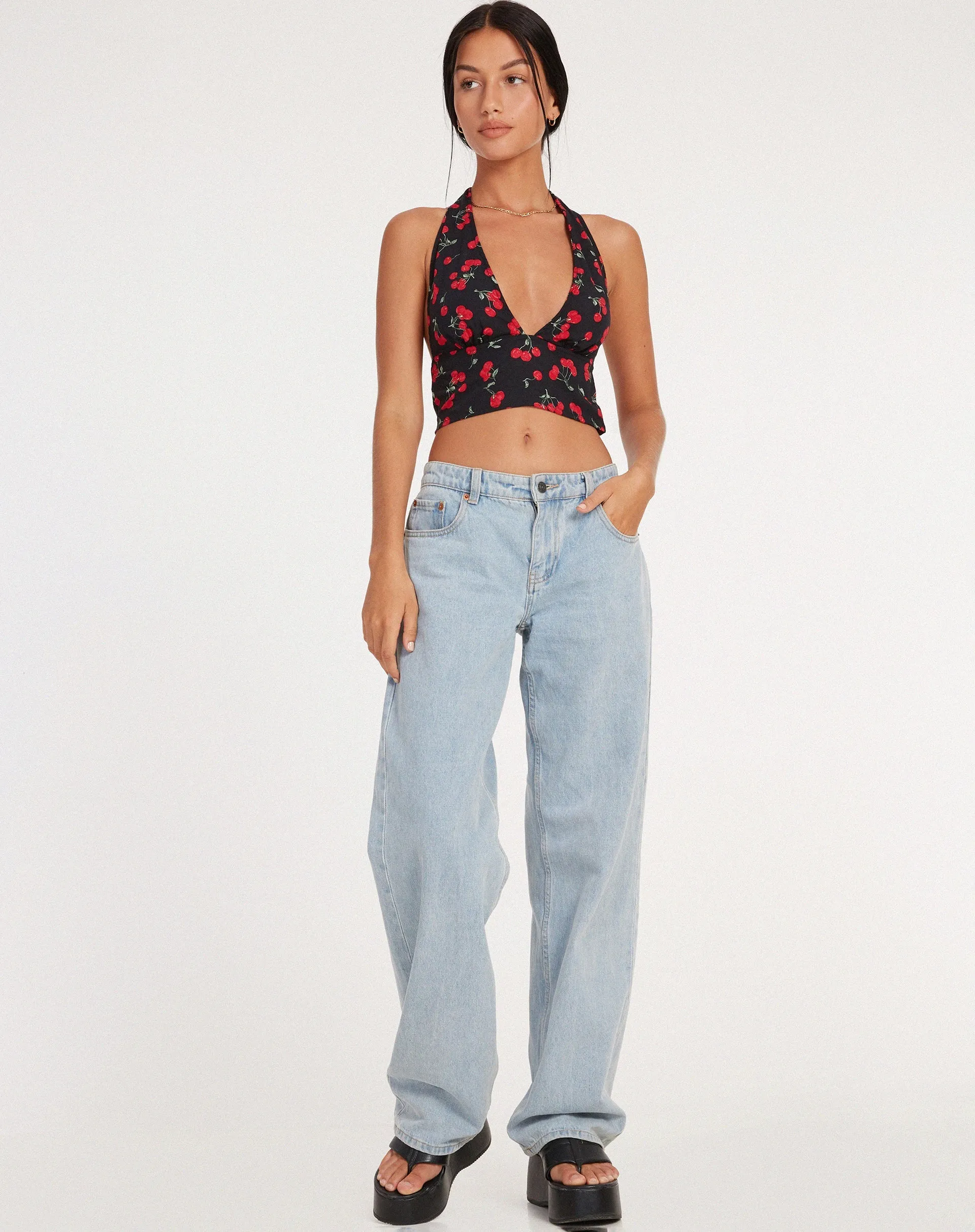 Nanda Crop Top in Cherries Black sold by Motel Rocks product image thumbnail 3