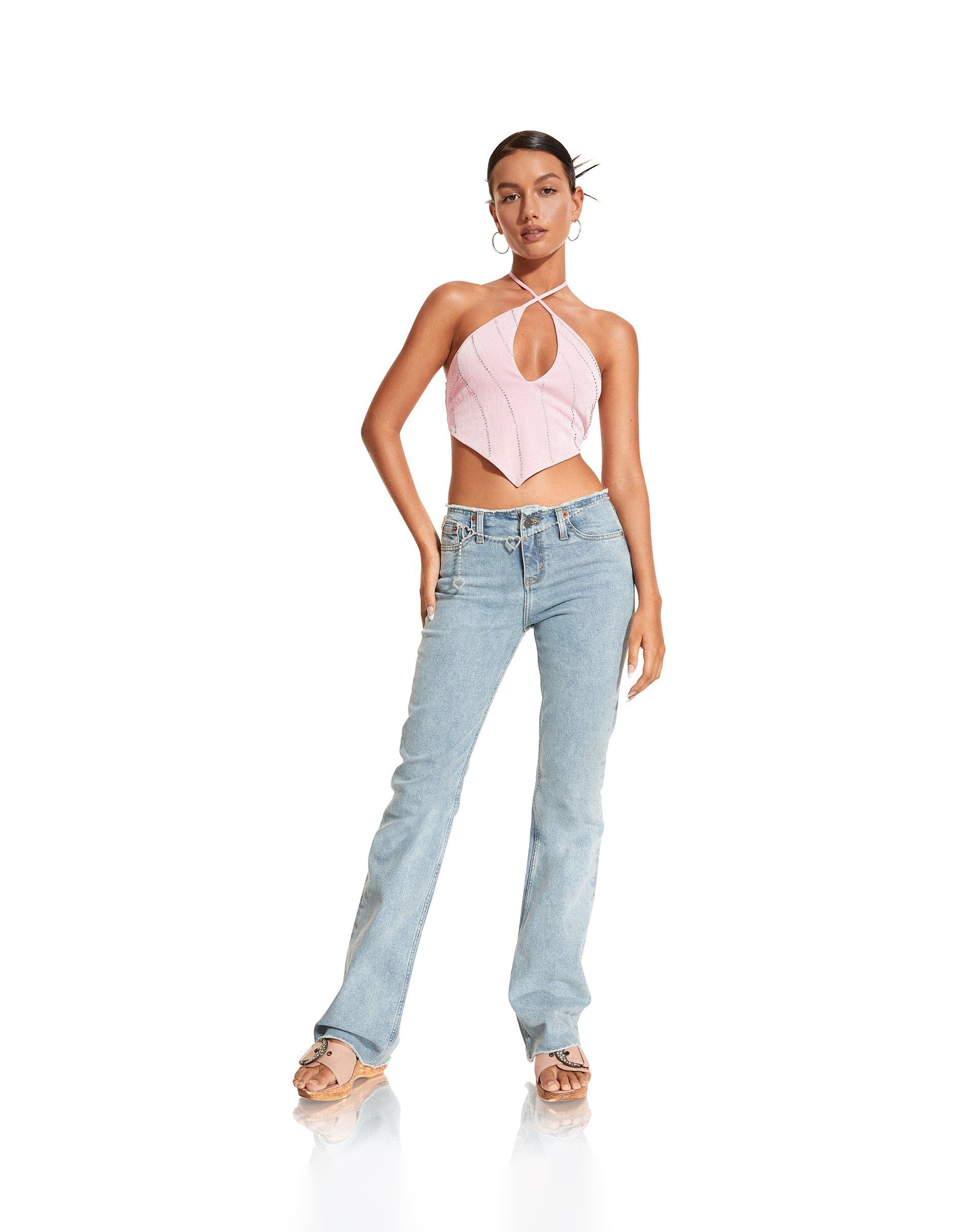 Domre Crop Top in Baby Pink Silver Stud Hotfix sold by Motel Rocks product image thumbnail 2