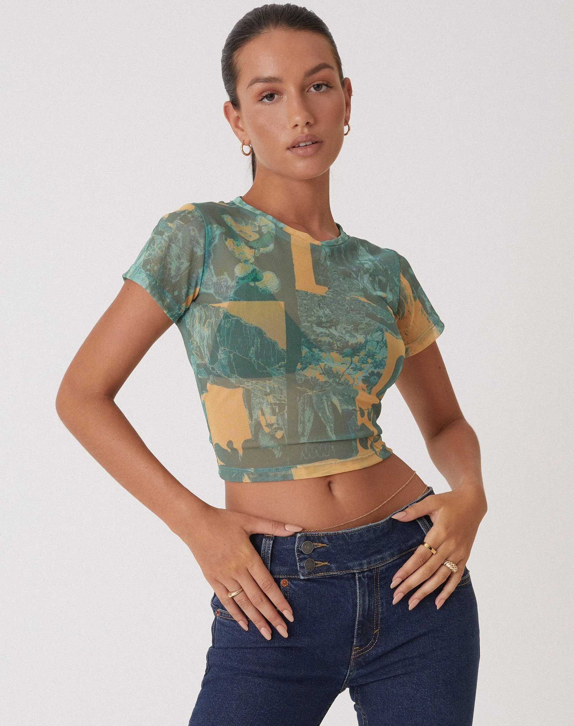 Motel x Olivia Neill Zora Top in Collage Floral Shadow Green sold by Motel Rocks product image thumbnail 3