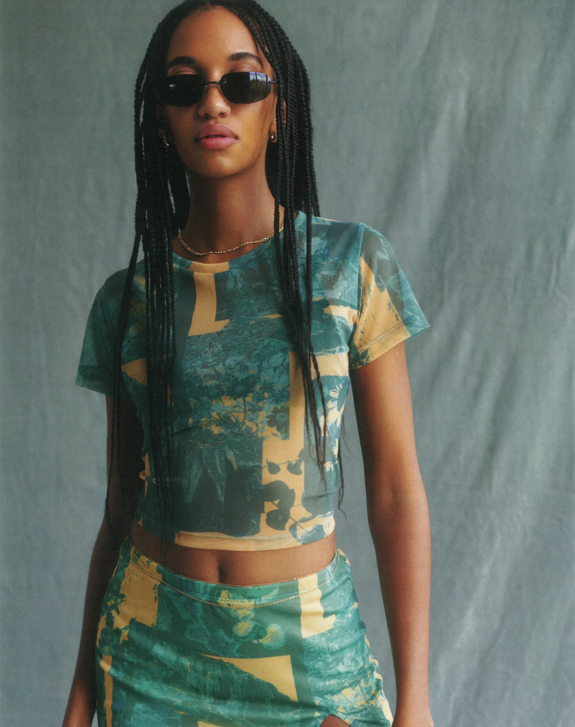 Motel x Olivia Neill Zora Top in Collage Floral Shadow Green sold by Motel Rocks product image thumbnail 2