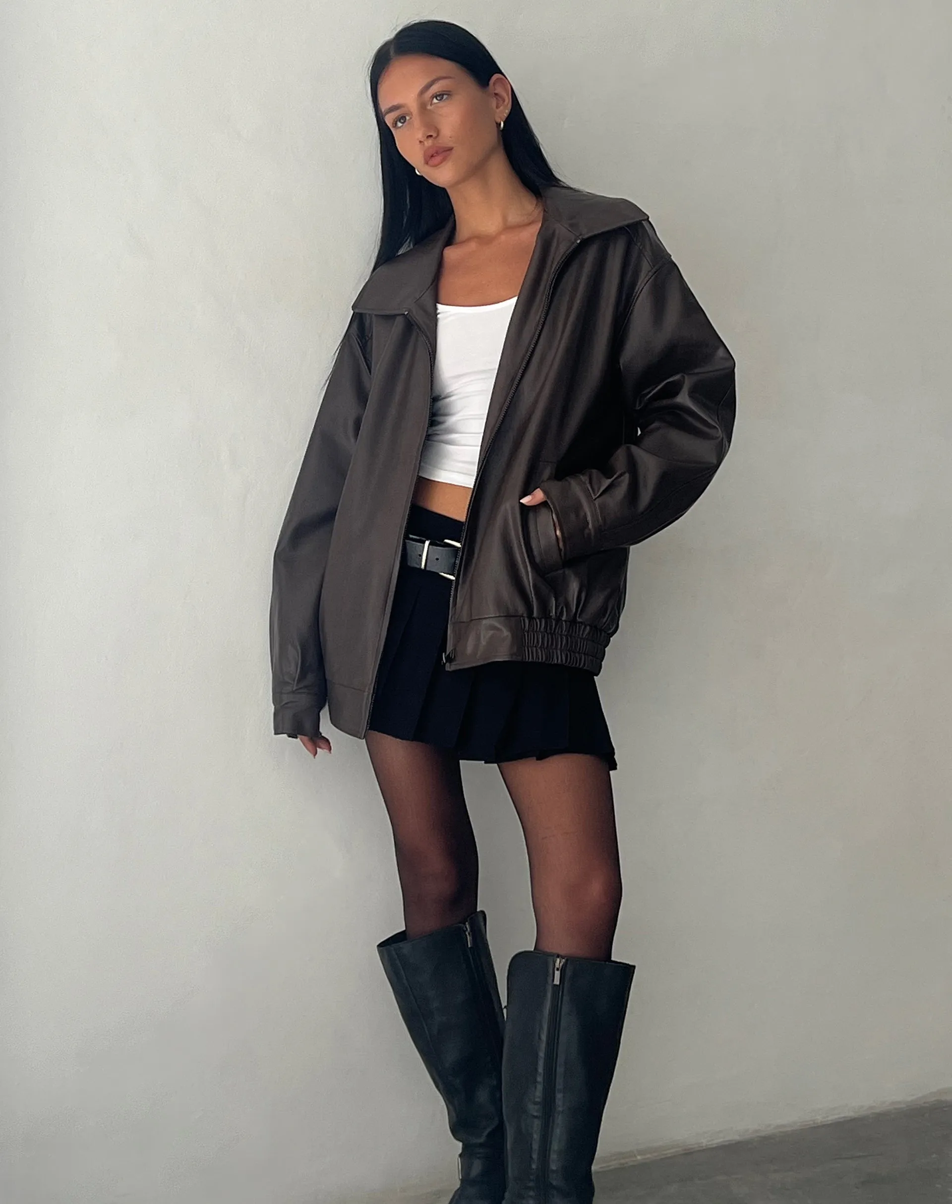 MOTEL X OLIVIA NEILL Cavita Jacket in PU Bitter Chocolate sold by Motel Rocks