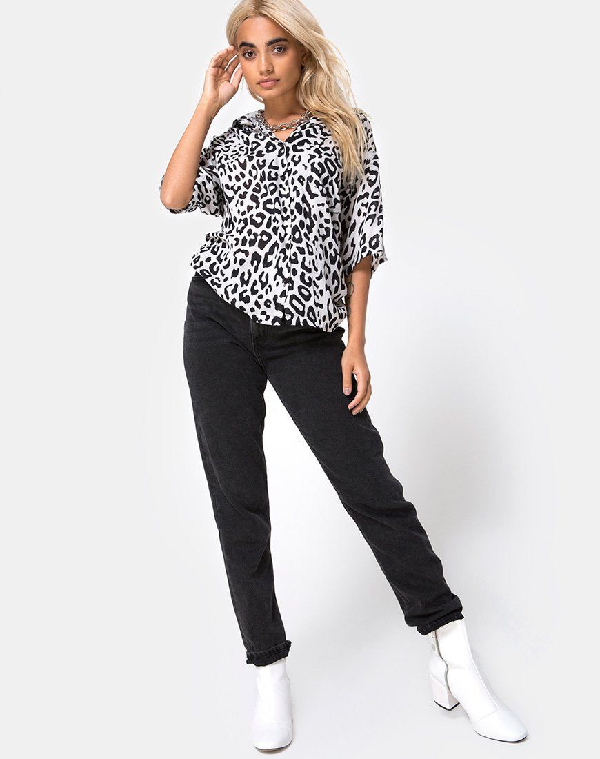 Hawaiian Shirt in Mono Animal Grey and White sold by Motel Rocks product image thumbnail 3