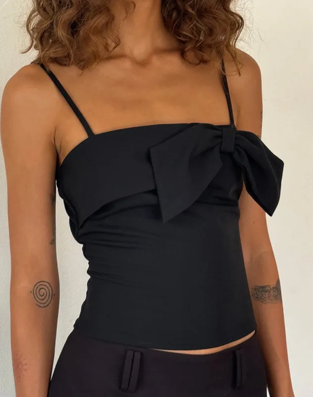 Antlia Bow Cami Top in Tailoring Black sold by Motel Rocks