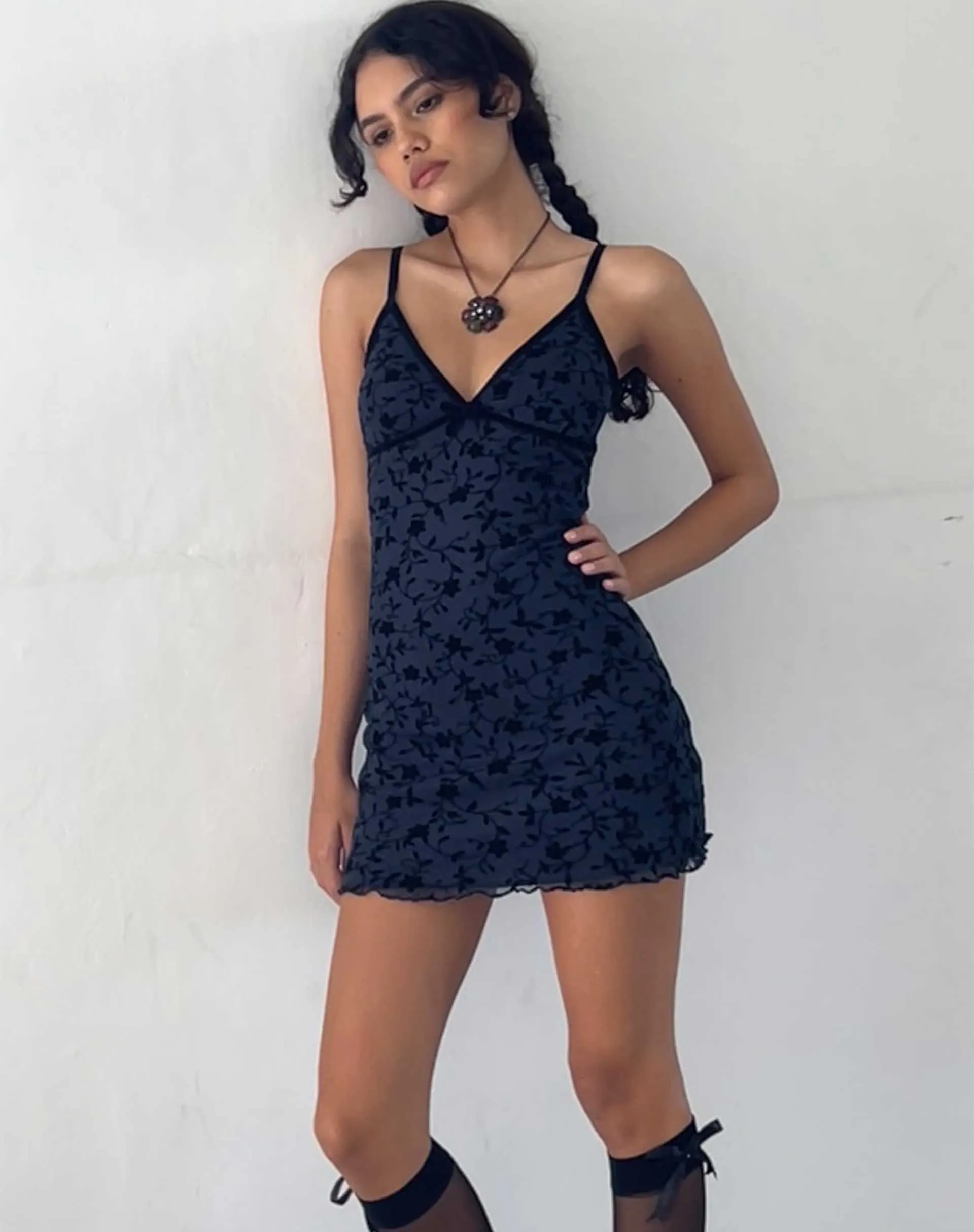 Mevila Mini Dress in Pretty Petal Flock Black sold by Motel Rocks product image thumbnail 2