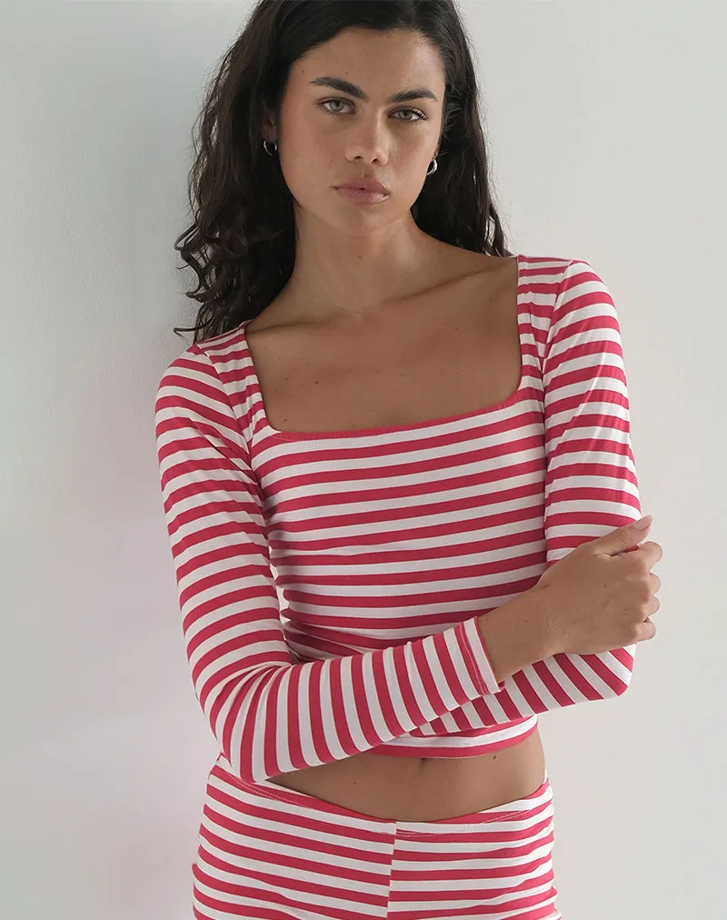 Biga Long Sleeve Top in Red and White Stripe sold by Motel Rocks product image thumbnail 2