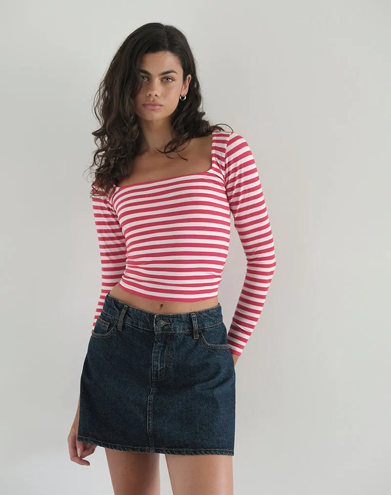 Biga Long Sleeve Top in Red and White Stripe sold by Motel Rocks product image thumbnail 3