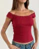 Chacha Ribbed Top in Adrenaline Red with Lace Trim sold by Motel Rocks