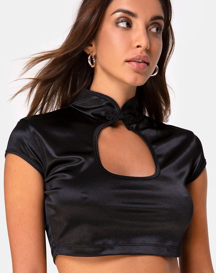 Lina Crop Top in Satin Black sold by Motel Rocks product image thumbnail 2