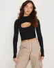 Raccet Long Sleeve Crop Top in Black sold by Motel Rocks