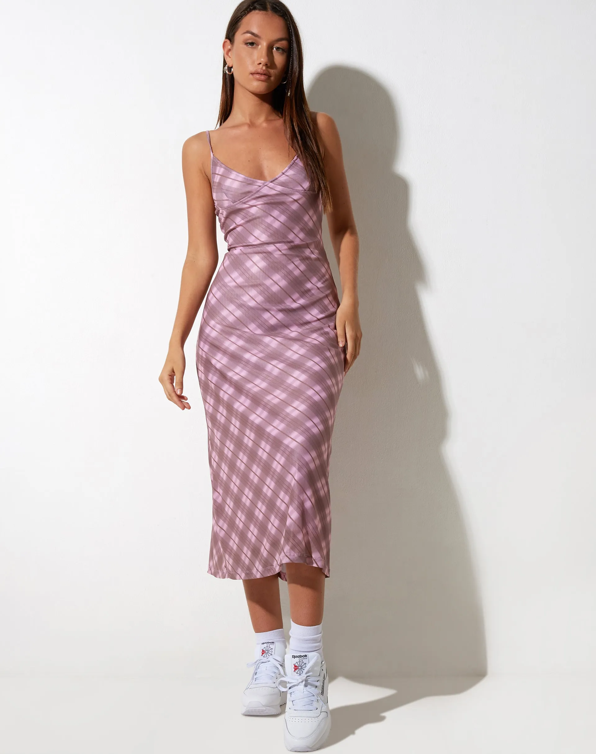 Kalana Midi Dress in Pink Blurred Check sold by Motel Rocks product image thumbnail 3