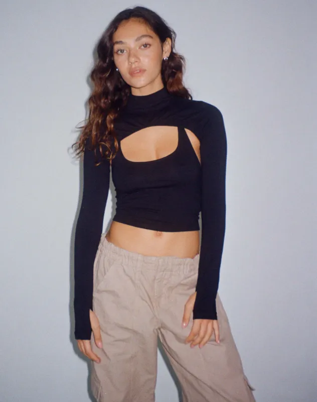 Raccet Long Sleeve Crop Top in Black sold by Motel Rocks