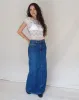 Low Rise Denim Maxi Skirt in Mid Blue Used sold by Motel Rocks