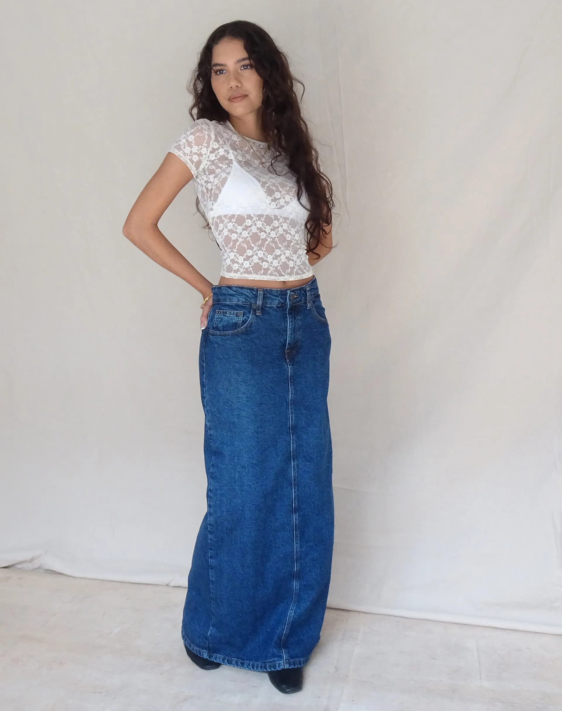 Low Rise Denim Maxi Skirt in Mid Blue Used sold by Motel Rocks product image thumbnail 4