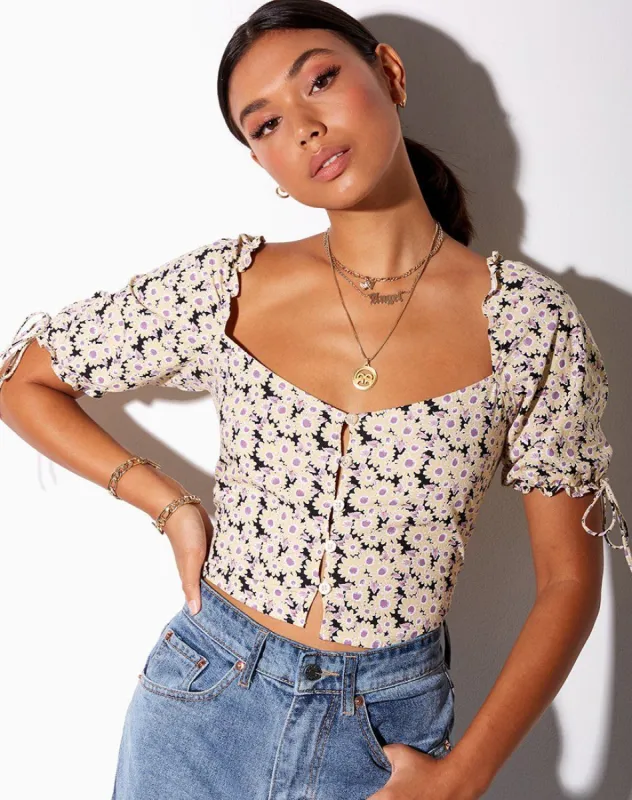 Flaba Crop Top in Daisy Day Cream sold by Motel Rocks