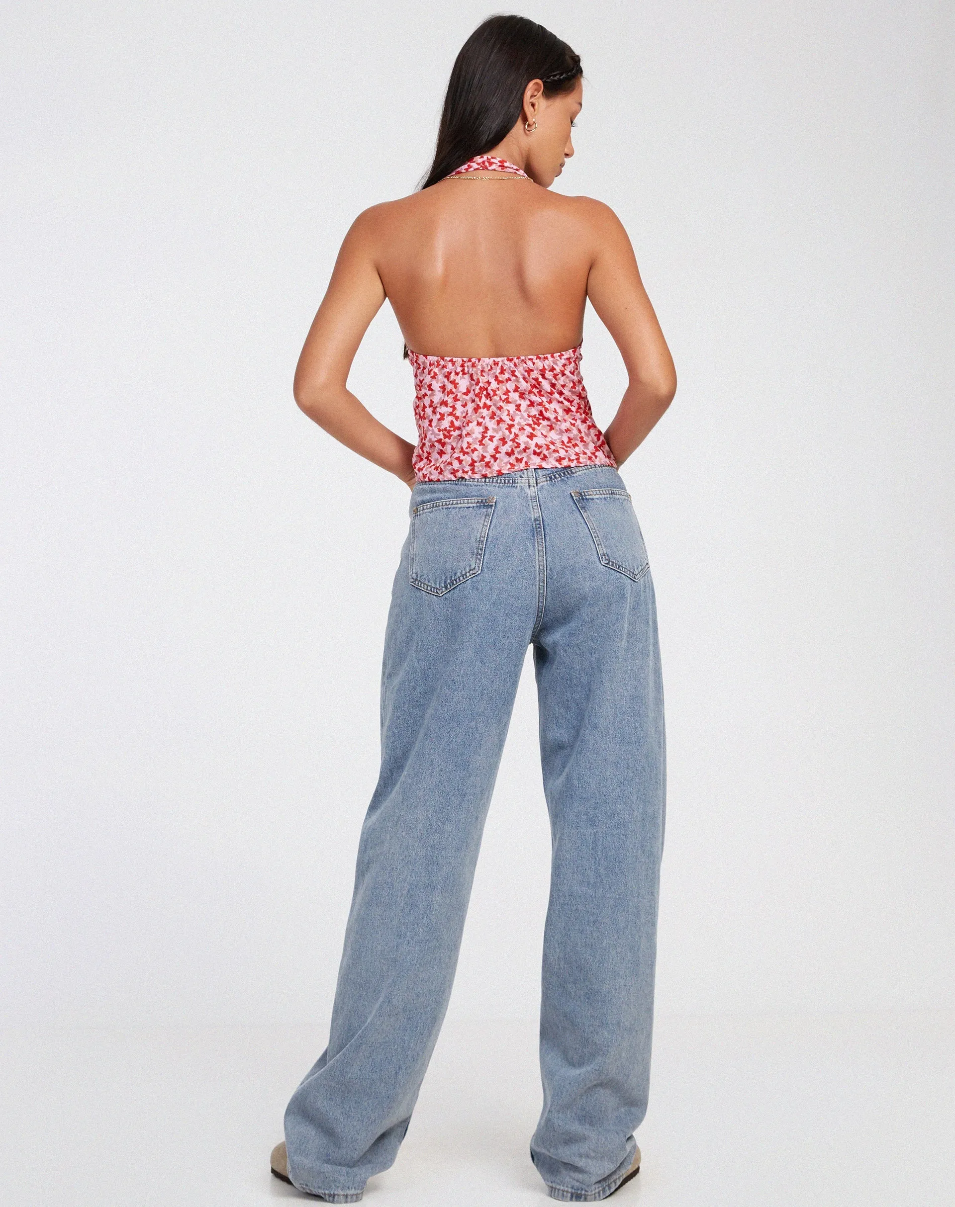 Roula Halter Top in Ditsy Butterfly Peach Red sold by Motel Rocks product image thumbnail 5