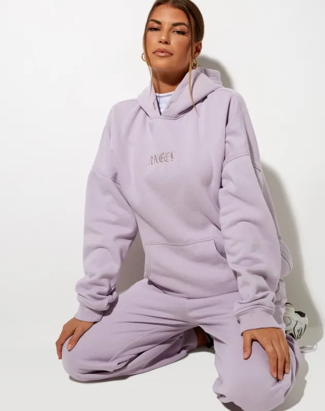 Oversize Hoodie in Violet 'Angel' Embro sold by Motel Rocks