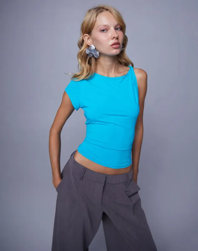 Dannas Asymmetric Top in Aqua Blue sold by Motel Rocks