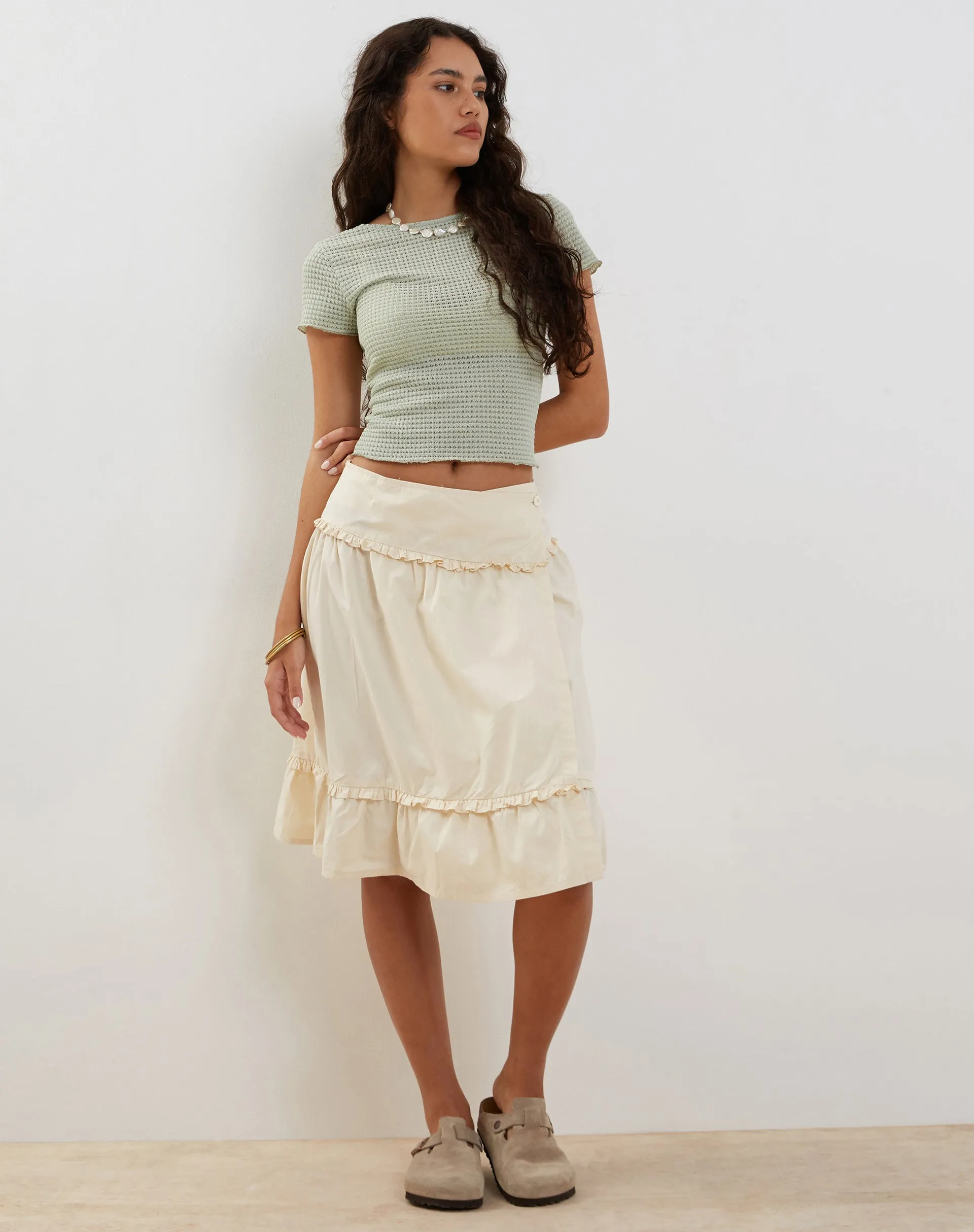 Xiwang Crop Top in Sage Textured Crochet sold by Motel Rocks product image thumbnail 4