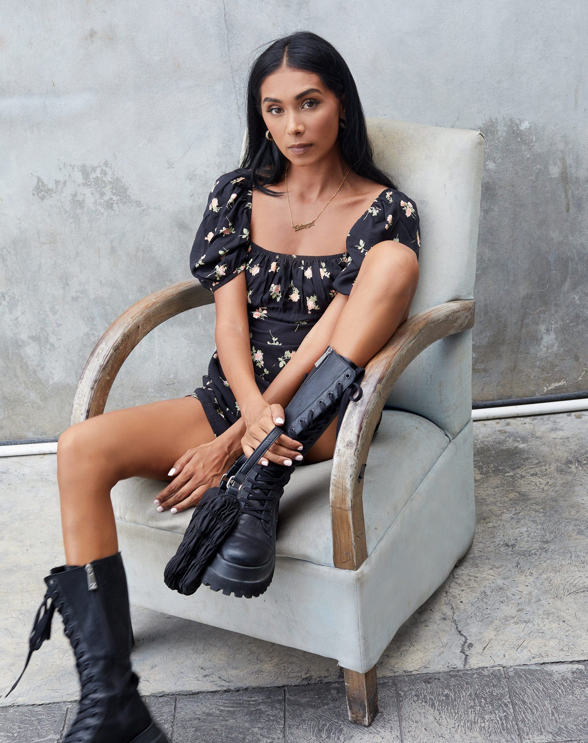 Varie Mini Dress in Rose Garden Black sold by Motel Rocks