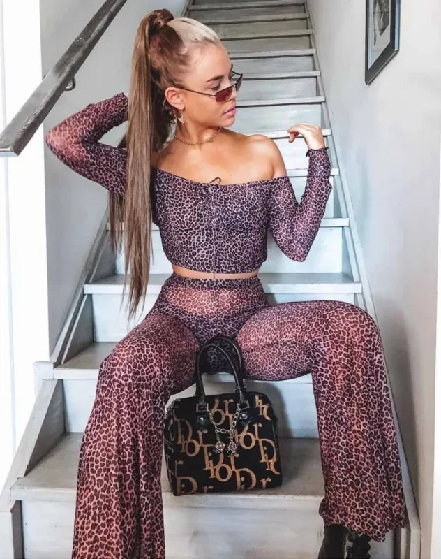 Herlom Flare Trouser in Rar Leopard Mesh sold by Motel Rocks