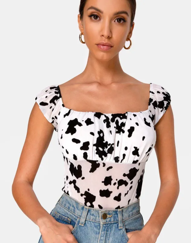 Kalina Bodice in Flock Dalmatian Black and White sold by Motel Rocks