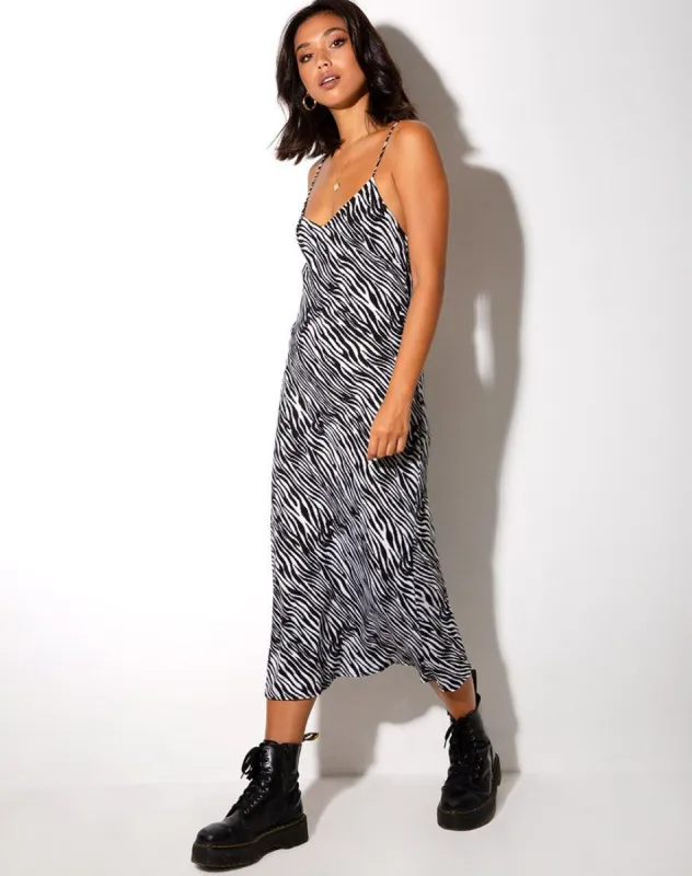 Juvina Slip Dress in Classic Zebra sold by Motel Rocks