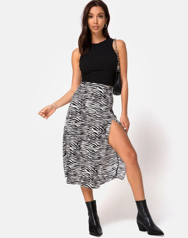 Saika Midi Skirt in Classic Zebra sold by Motel Rocks