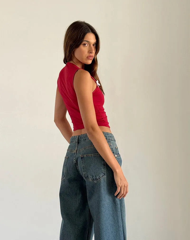 Jiniso Crop Top in Adrenaline Red with Pink Bows sold by Motel Rocks product image thumbnail 4