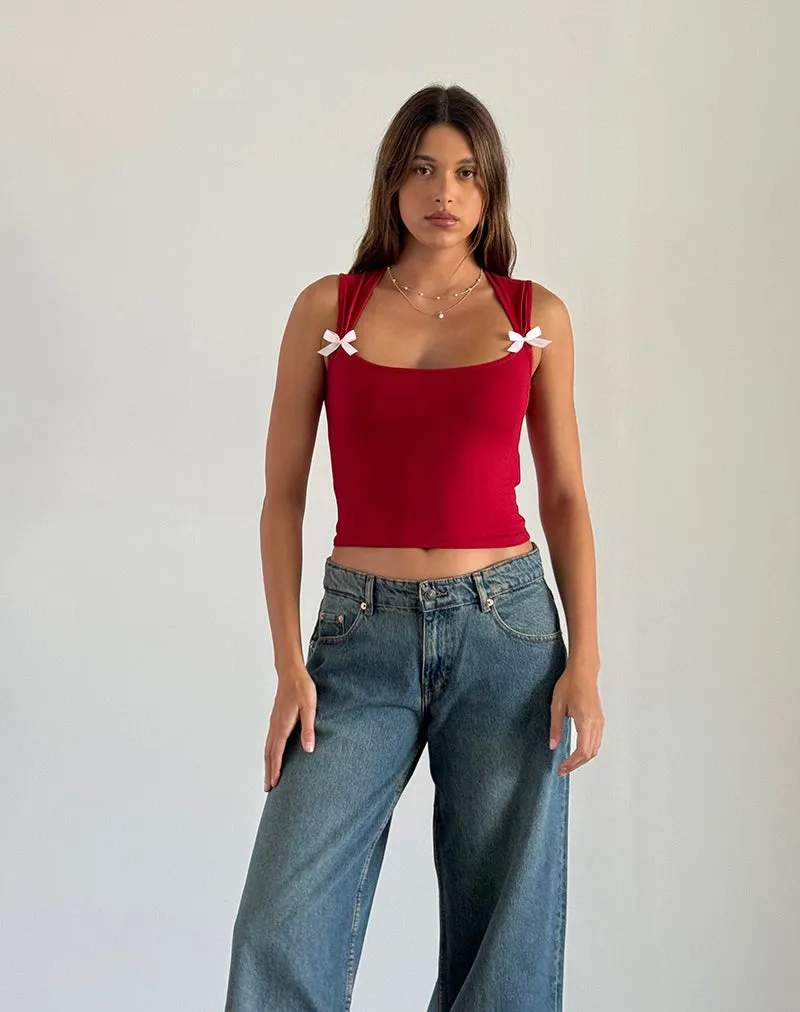 Jiniso Crop Top in Adrenaline Red with Pink Bows sold by Motel Rocks product image thumbnail 3