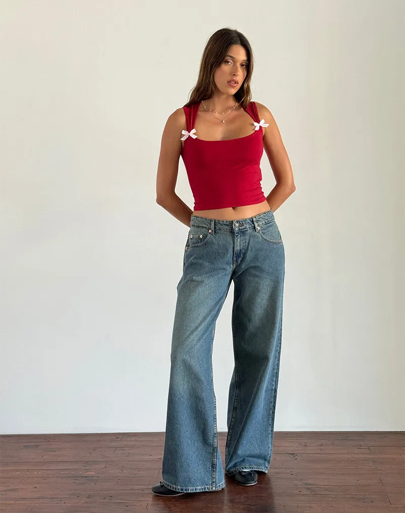 Jiniso Crop Top in Adrenaline Red with Pink Bows sold by Motel Rocks product image thumbnail 2