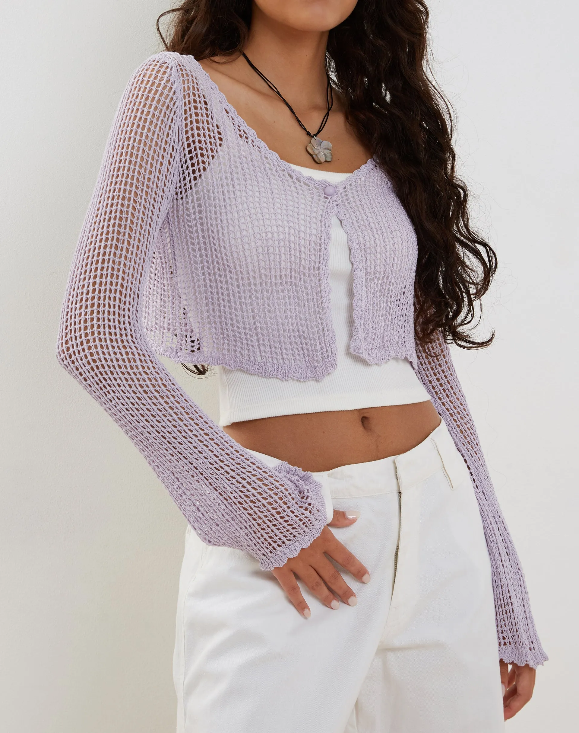 Septa Cropped Knit Cardigan in Lilac sold by Motel Rocks product image thumbnail 5