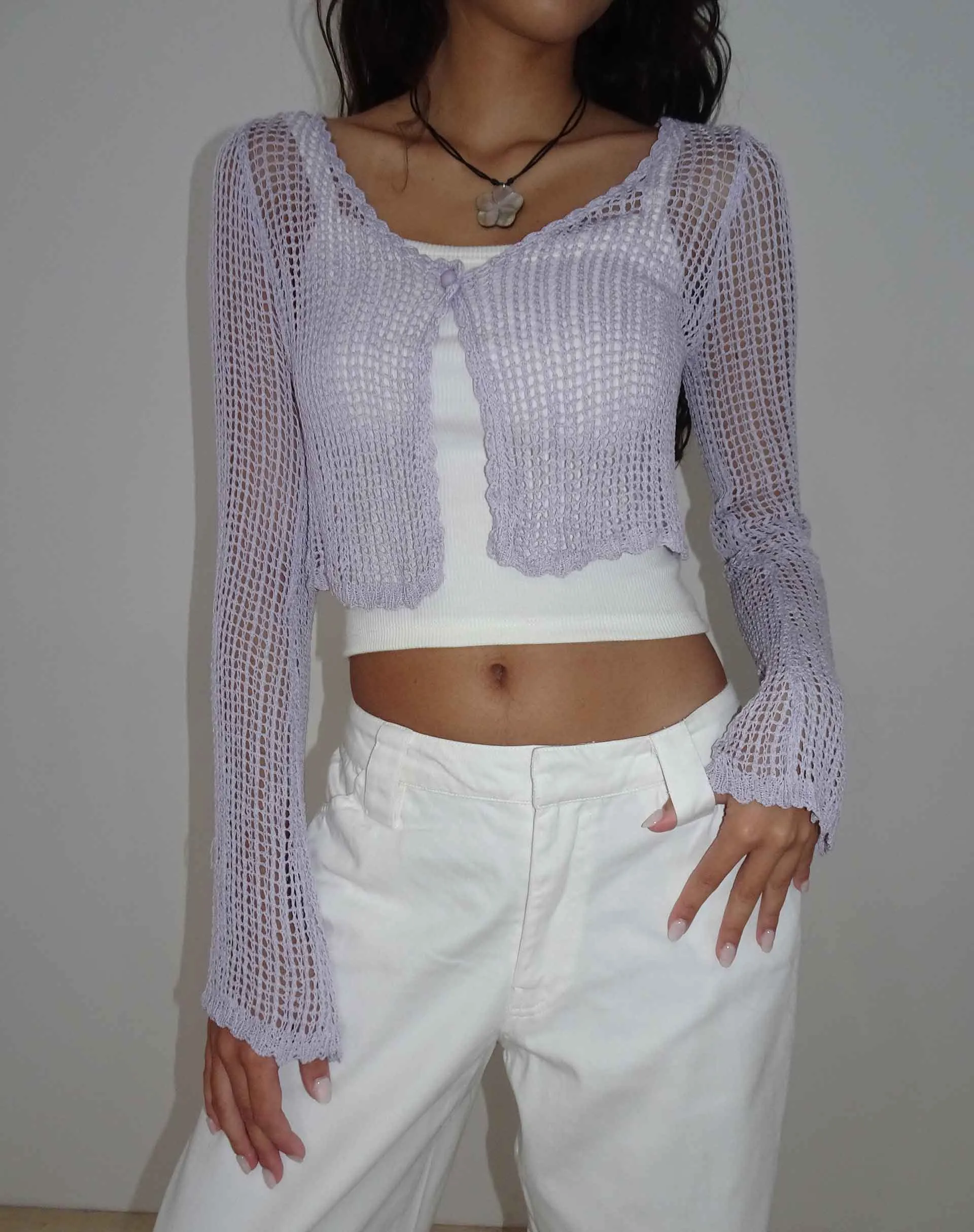 Septa Cropped Knit Cardigan in Lilac sold by Motel Rocks product image thumbnail 3