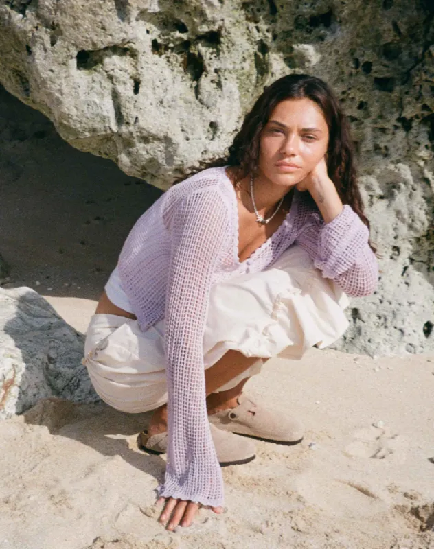 Septa Cropped Knit Cardigan in Lilac sold by Motel Rocks