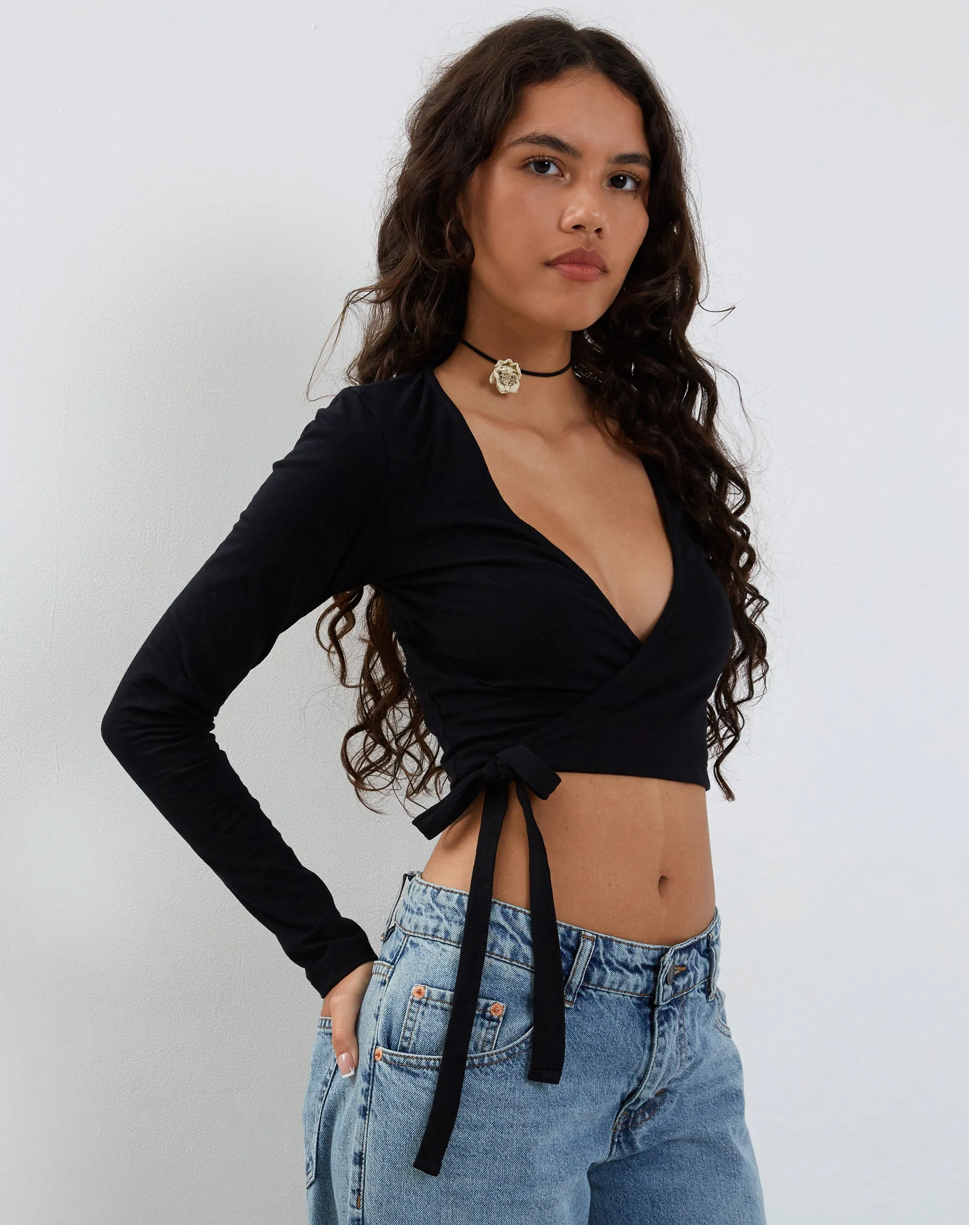 Ballet Long Sleeve Wrap Top in Black Jersey sold by Motel Rocks product image thumbnail 5